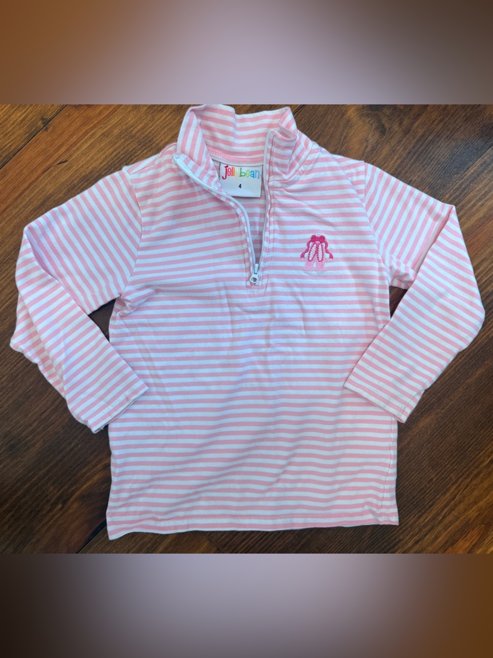 Jellybean Girls Size 4 Pink & White Striped Quarter Zip